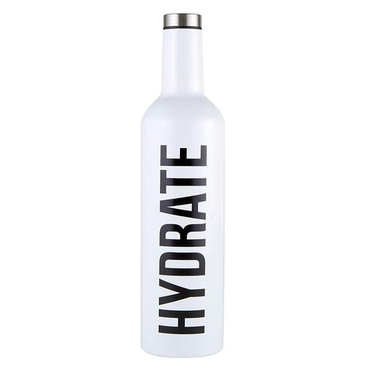 Hydrate Stainless Steel Water or Wine Bottle in White | Holds an