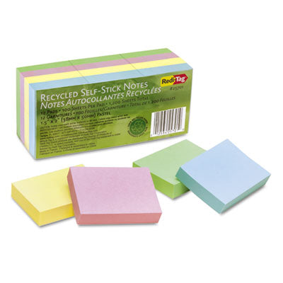Redi-Tag 25701 100 Percent Recycled Notes  1.5 x 2  Four Pastel Colors